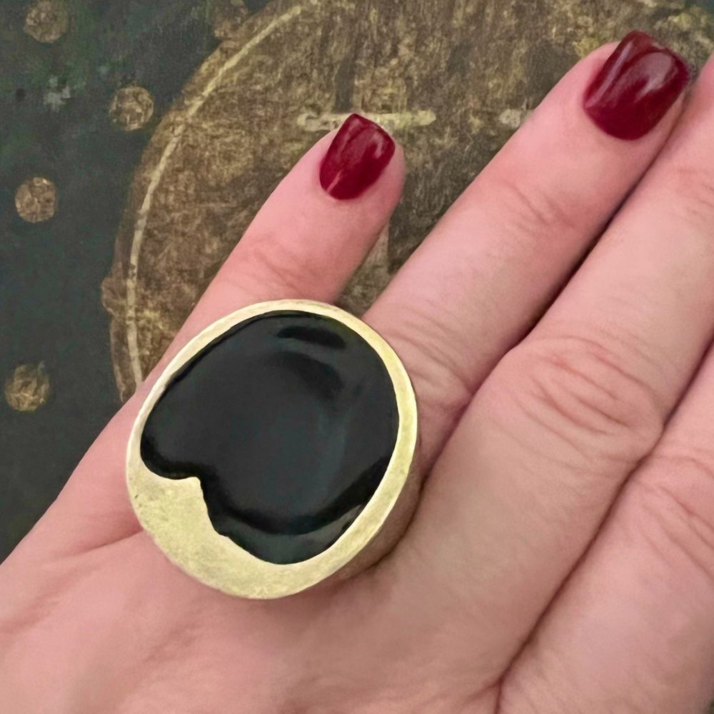 Anthropologie Vamp Art Deco black gold ring. Size 7 Like new - not worn.